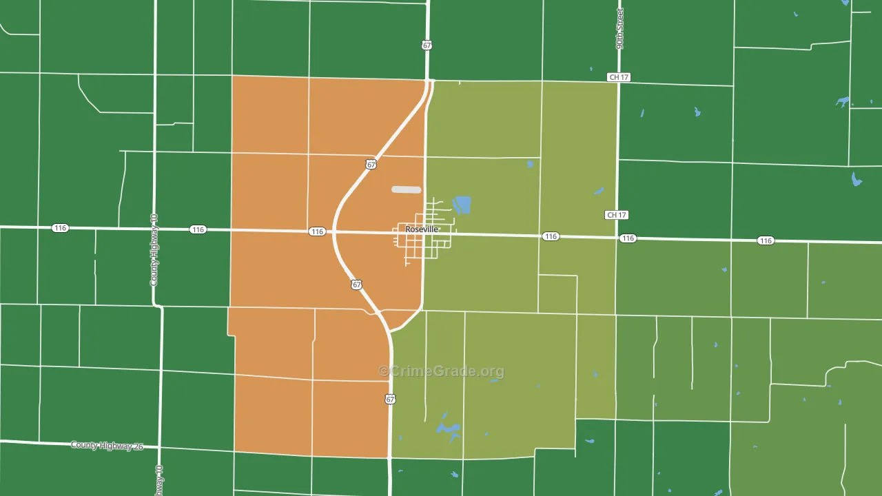 Roseville, IL Map of Vandalism Rates