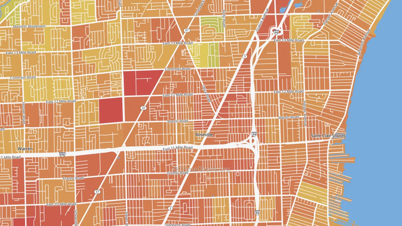 Roseville, MI Map of Vandalism Rates
