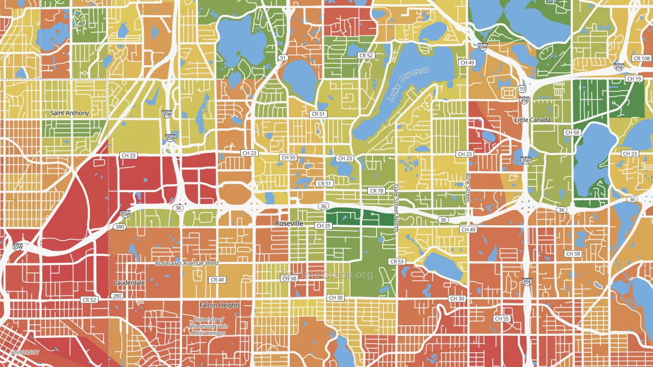 Roseville, MN Map of Vandalism Rates