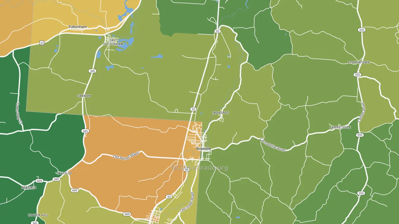 Roseville, OH Map of Vandalism Rates