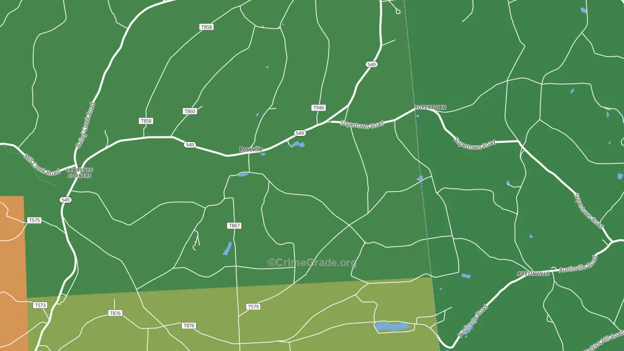 Roseville, PA Map of Vandalism Rates