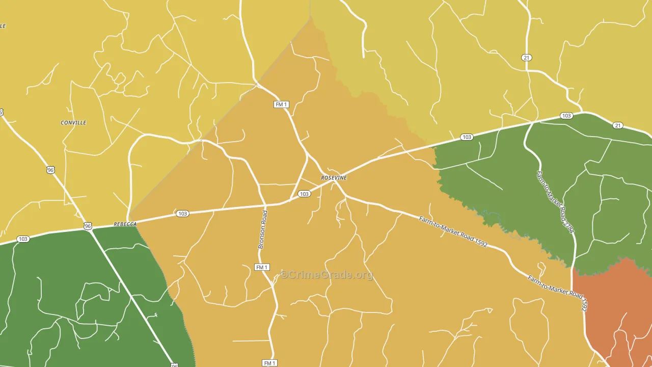 Rosevine, TX Map of Vandalism Rates