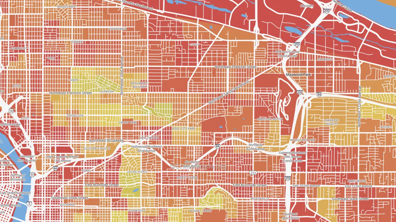 Roseway, Portland, OR Map of Vandalism Rates