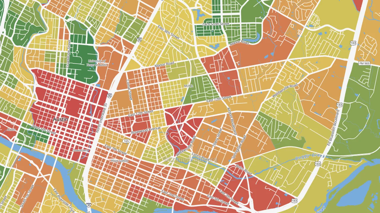 Rosewood, Austin, TX Map of Vandalism Rates