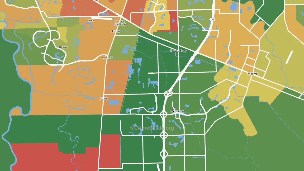 Rosharon, TX Map of Vandalism Rates