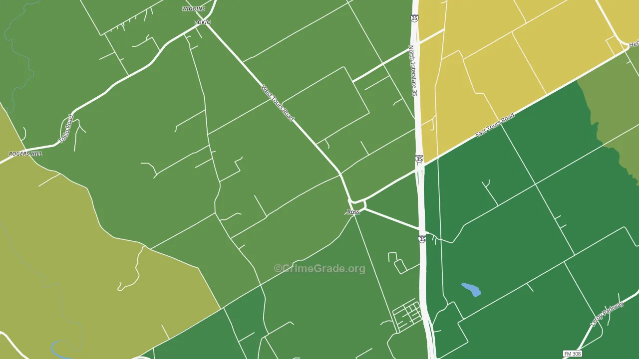 Ross, TX Map of Vandalism Rates