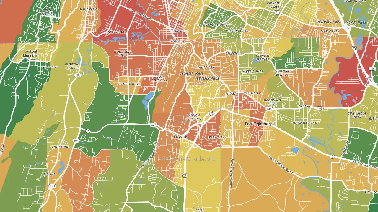 Rossville, GA Map of Vandalism Rates