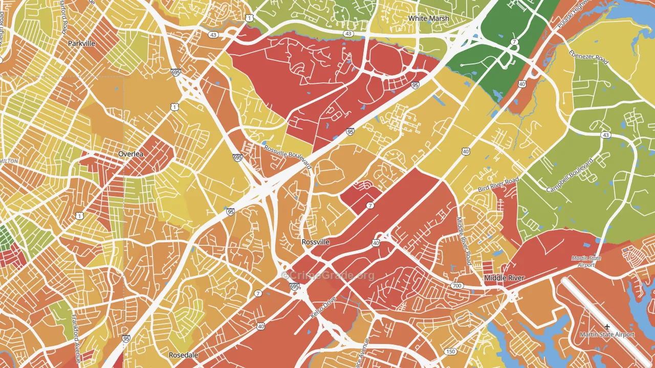 Rossville, MD Map of Vandalism Rates