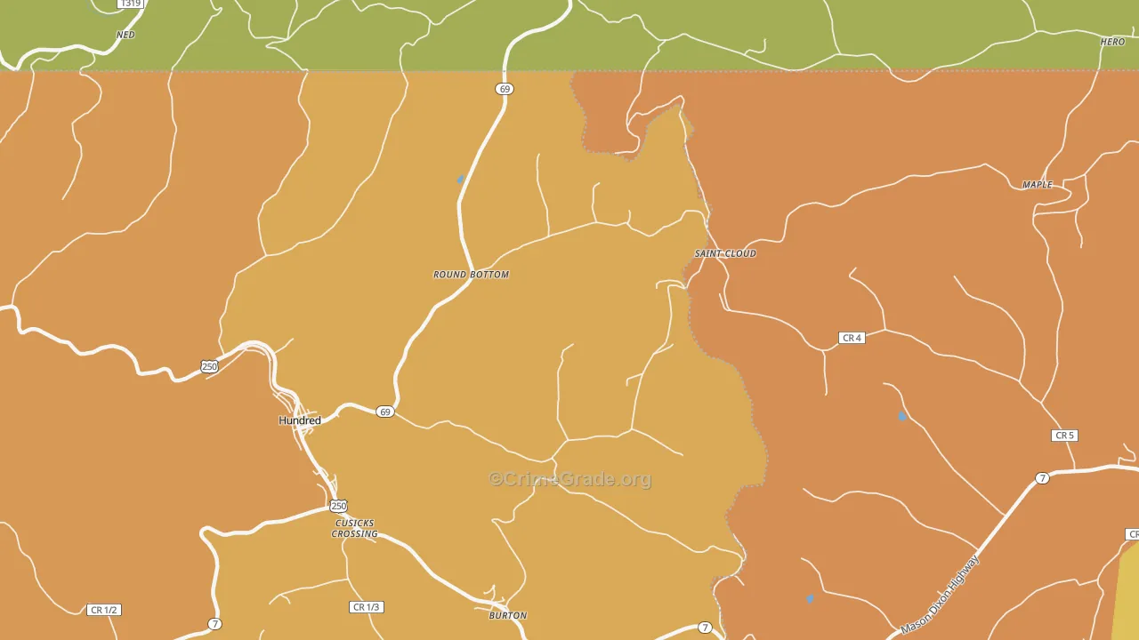 Round Bottom, WV Map of Vandalism Rates