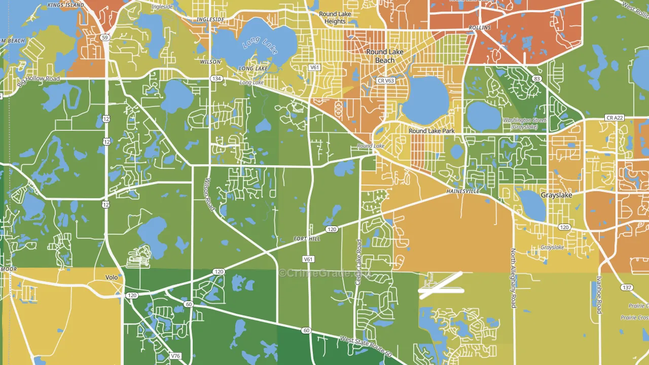 Round Lake, IL Map of Vandalism Rates