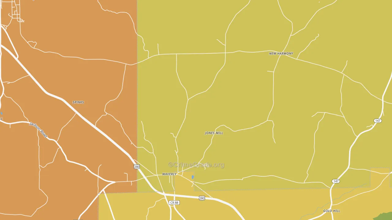 Round Mountain, AL Map of Vandalism Rates