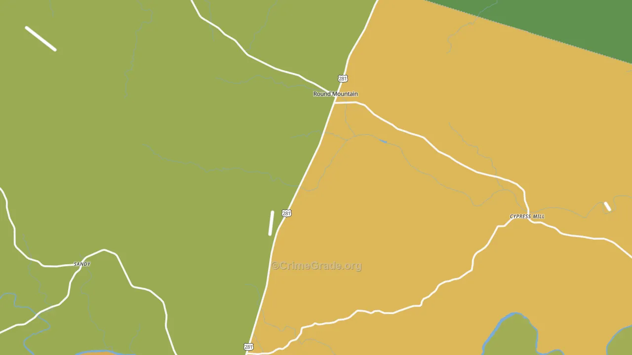 Round Mountain, TX Map of Vandalism Rates
