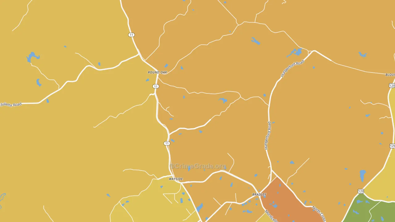 Round Oak, GA Map of Vandalism Rates