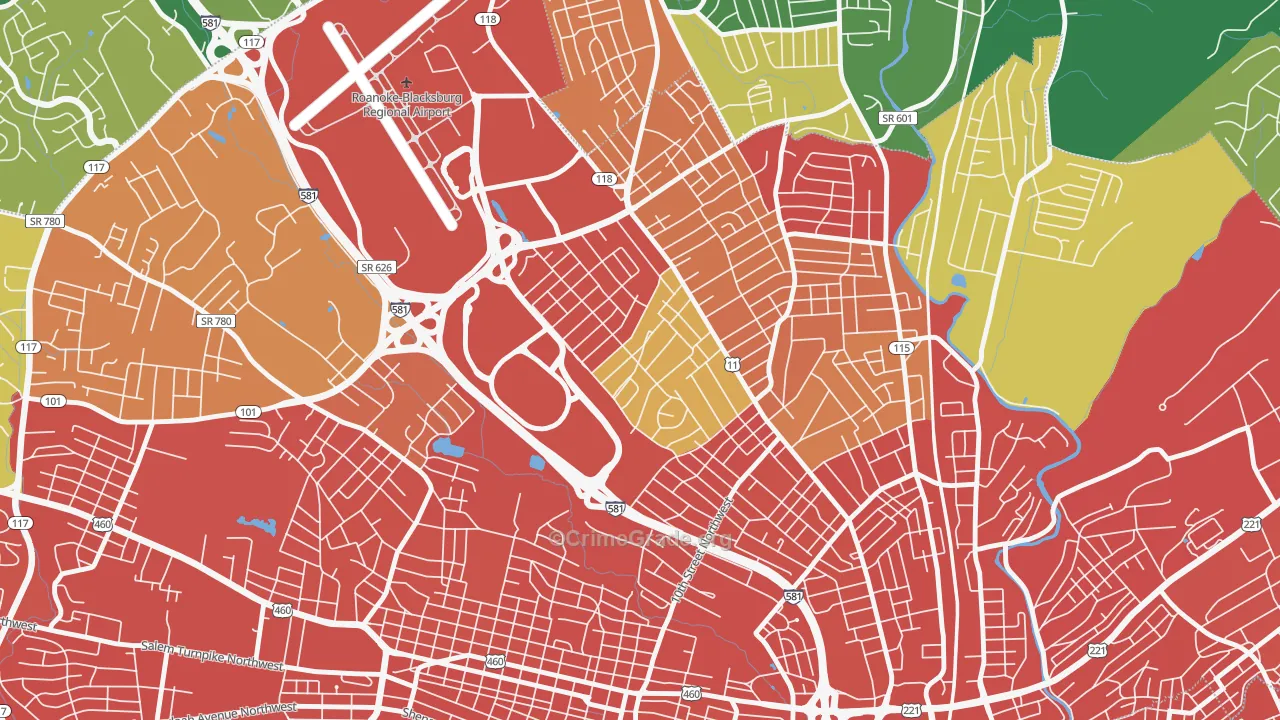 Roundhill, Roanoke, VA Map of Vandalism Rates