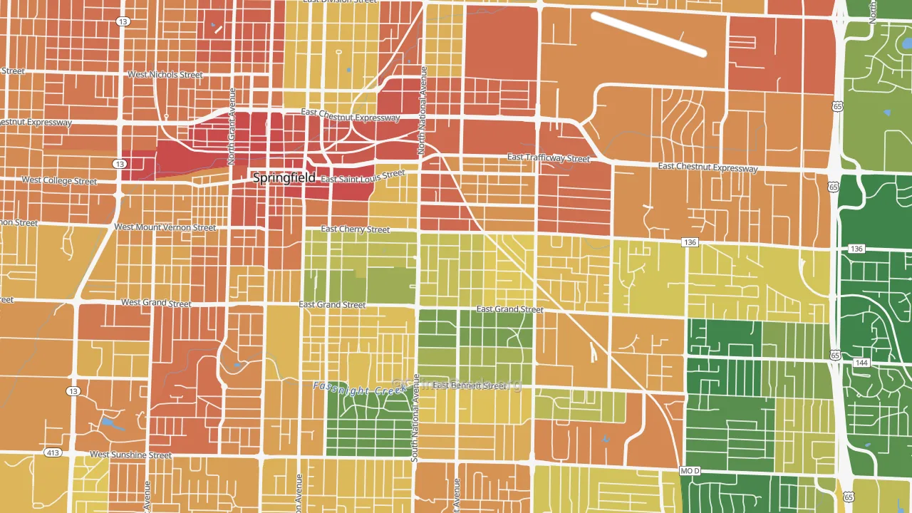 Rountree, Springfield, MO Map of Vandalism Rates