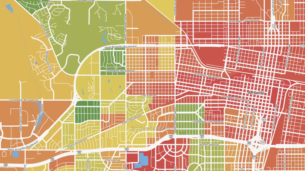 Route 66 Historic District, Amarillo, TX Map of Vandalism Rates