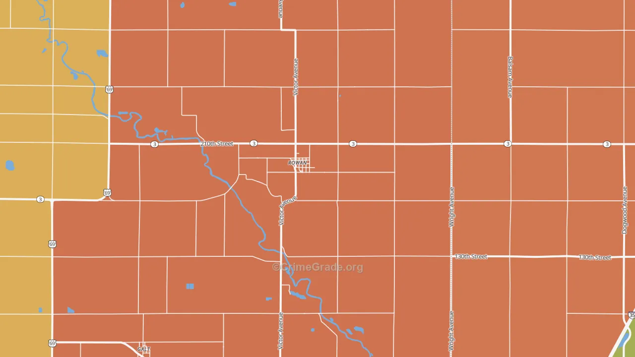 Rowan, IA Map of Vandalism Rates