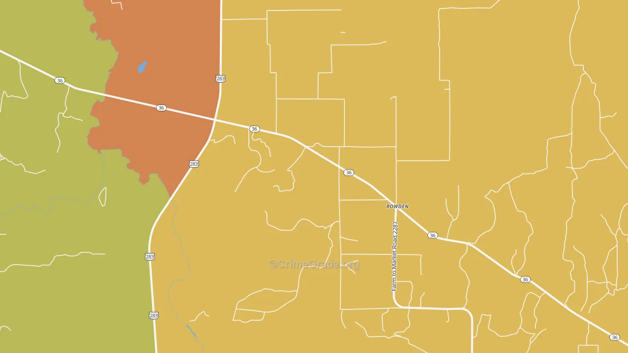 Rowden, TX Map of Vandalism Rates