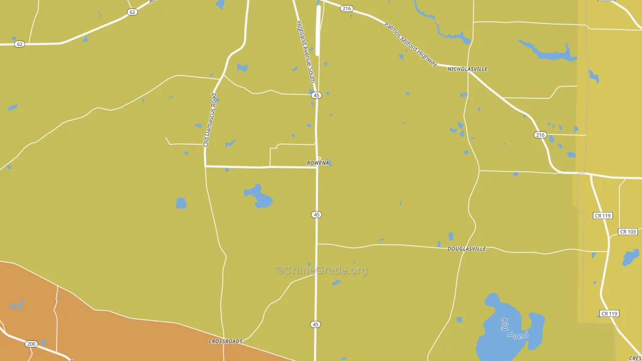 Rowena, GA Map of Vandalism Rates