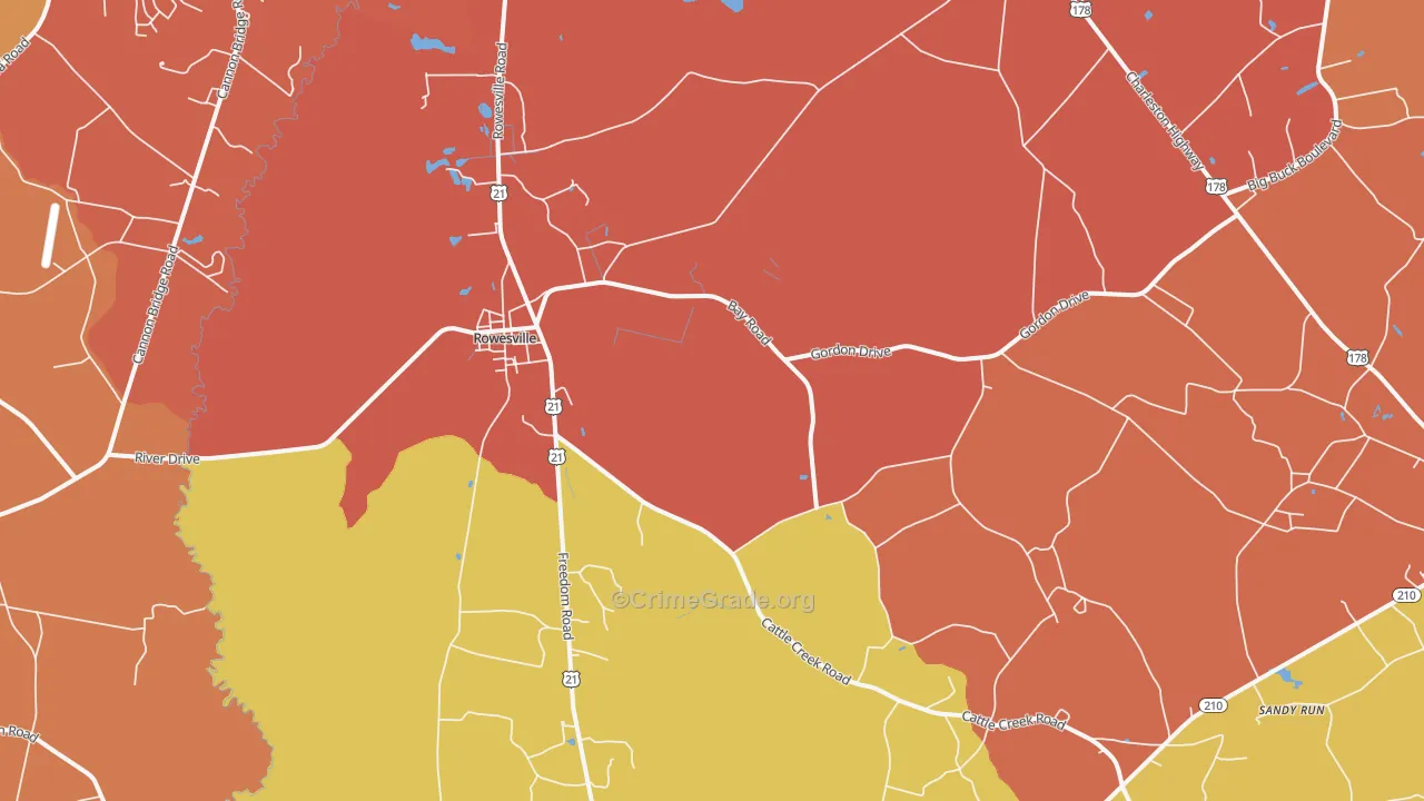 Rowesville, SC Map of Vandalism Rates