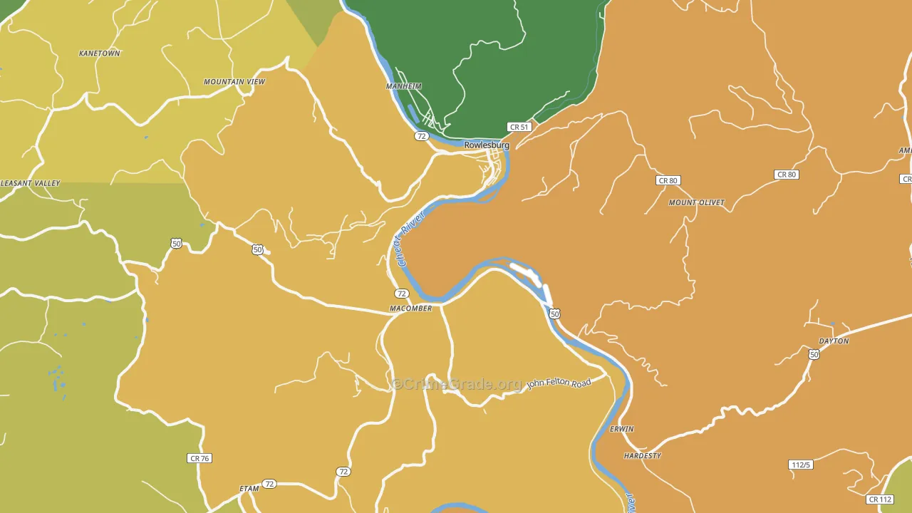Rowlesburg, WV Map of Vandalism Rates
