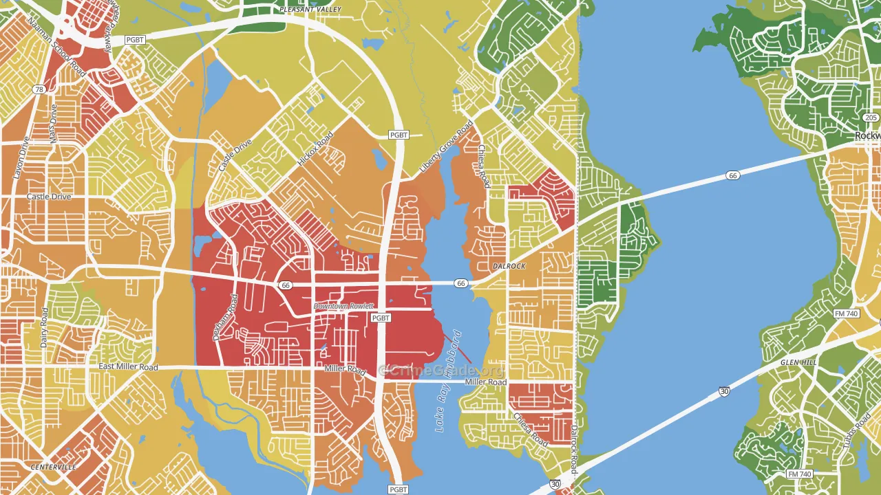 Rowlett, TX Map of Vandalism Rates