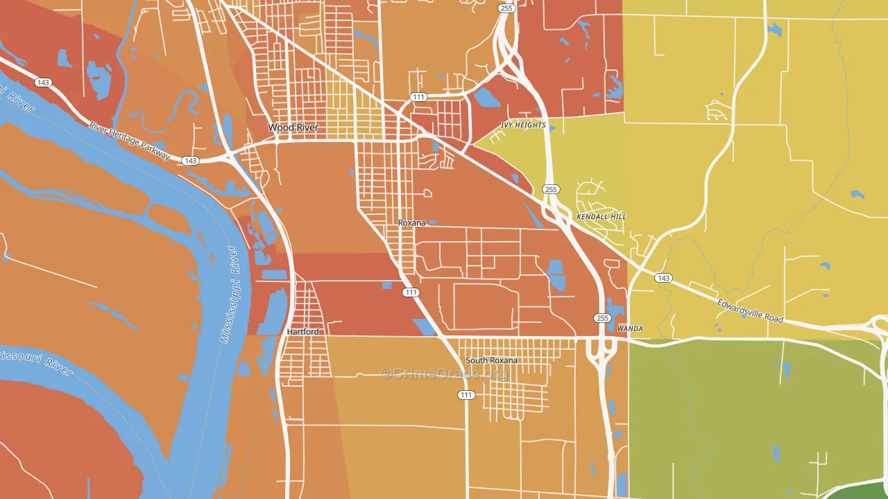 Roxana, IL Map of Vandalism Rates