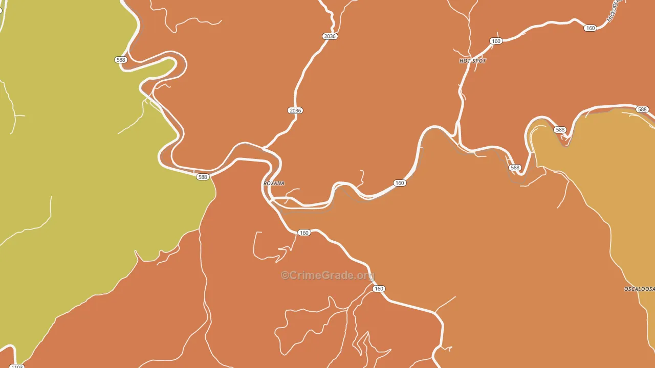Roxana, KY Map of Vandalism Rates