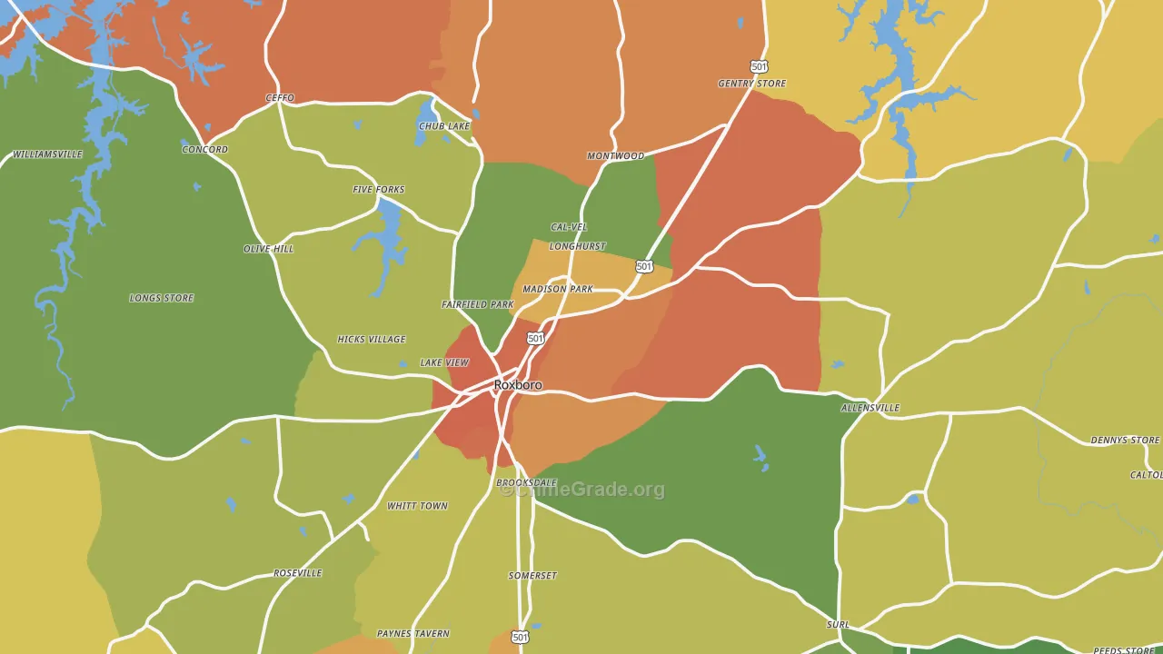 Roxboro, NC Map of Vandalism Rates