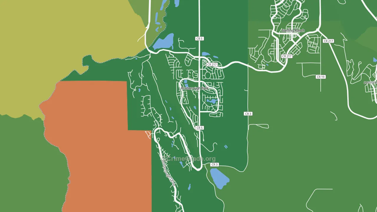 Roxborough Park, CO Map of Vandalism Rates
