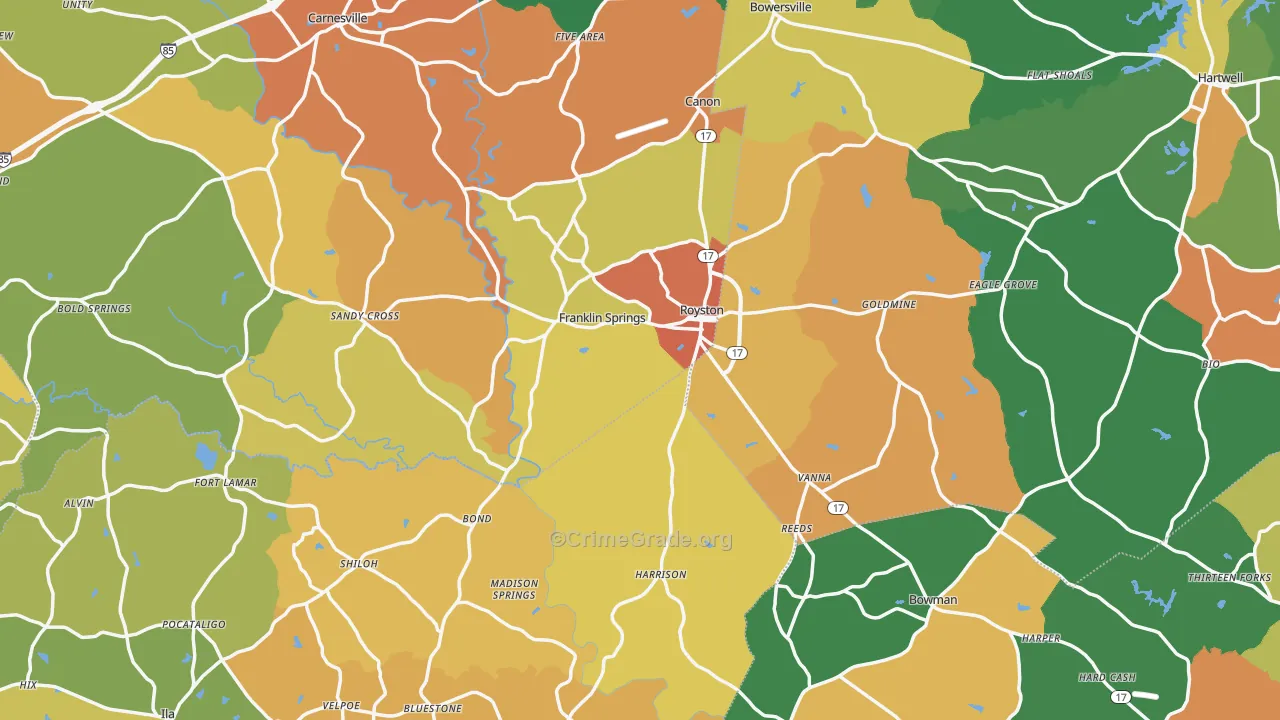 Royston, GA Map of Vandalism Rates