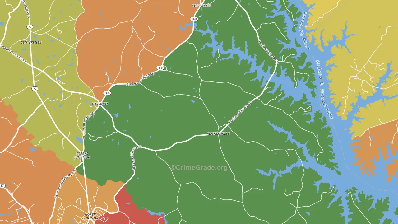 Ruckersville, GA Map of Vandalism Rates