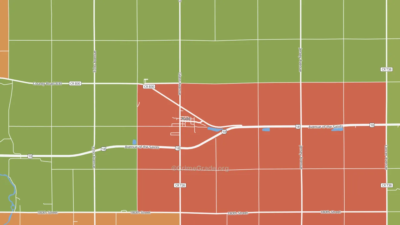 Rudd, IA Map of Vandalism Rates