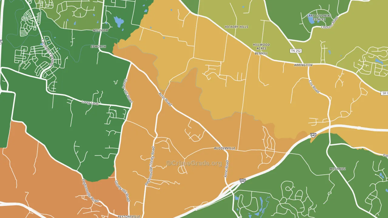 Rudderville, TN Map of Vandalism Rates