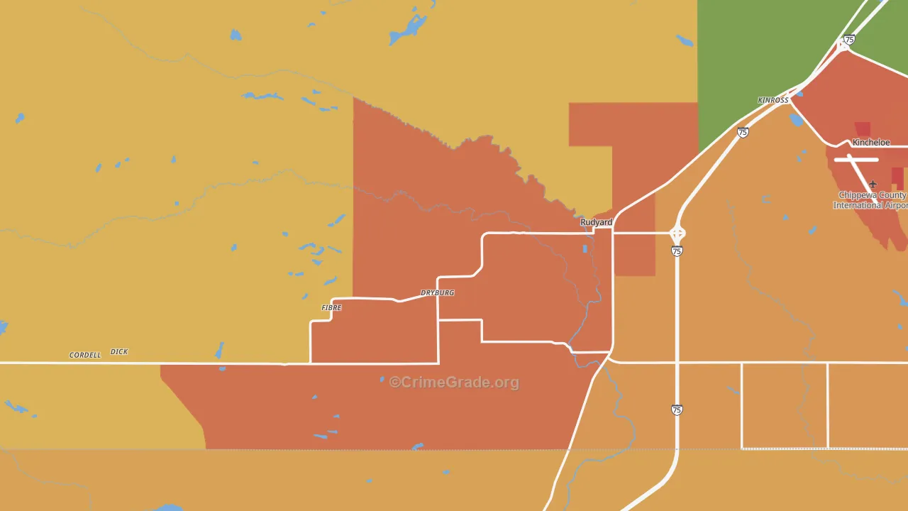 Rudyard, MI Map of Vandalism Rates