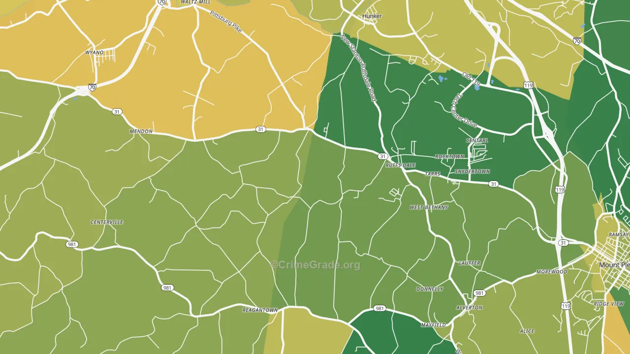 Ruffsdale, PA Map of Vandalism Rates
