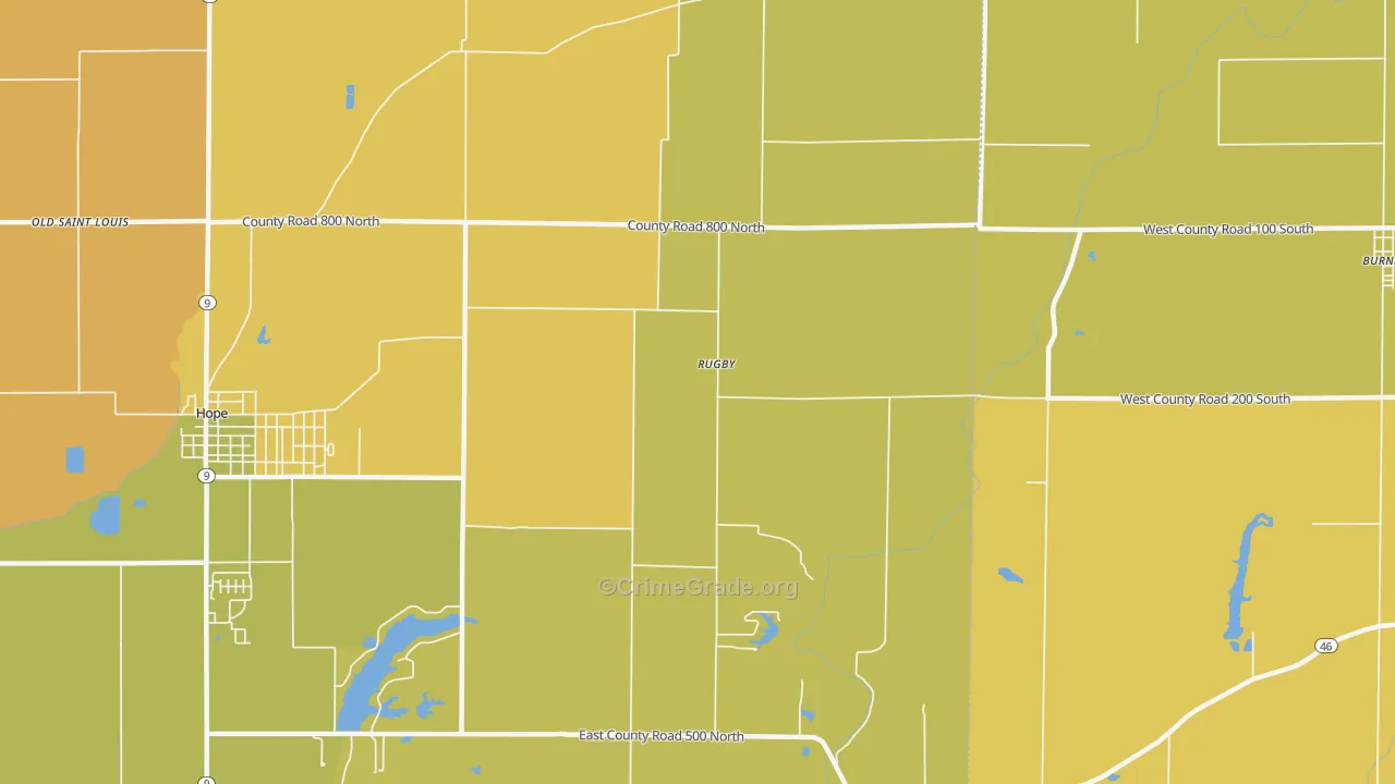 Rugby, IN Map of Vandalism Rates