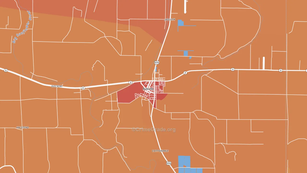 Ruleville, MS Map of Vandalism Rates