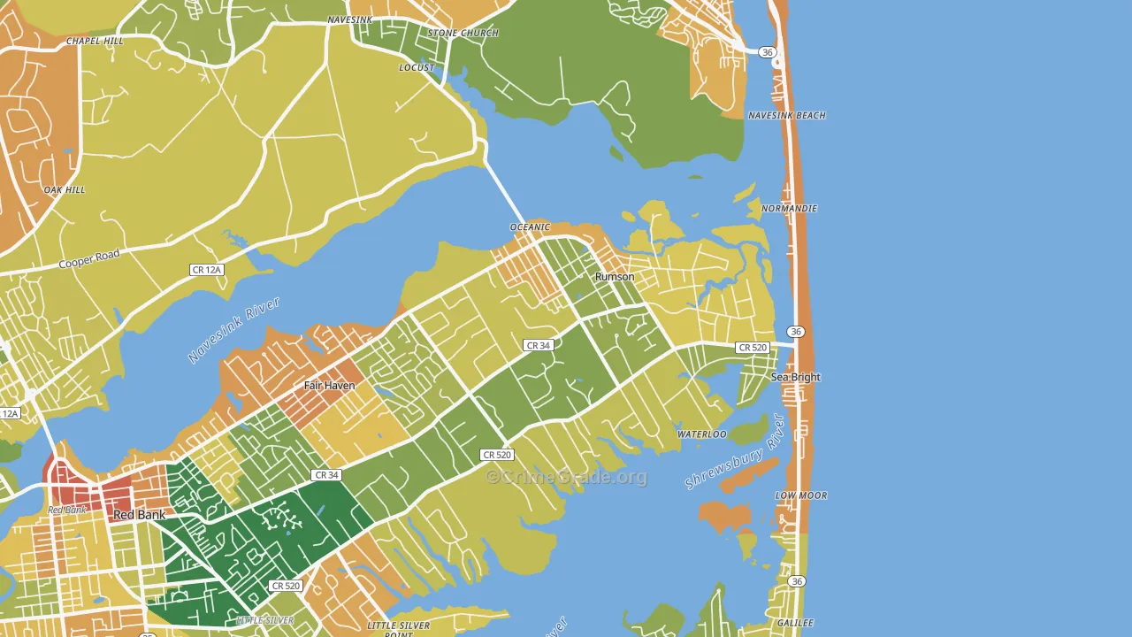 Rumson, NJ Map of Vandalism Rates