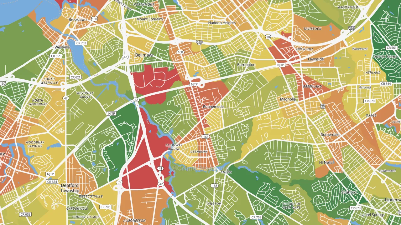 Runnemede, NJ Map of Vandalism Rates