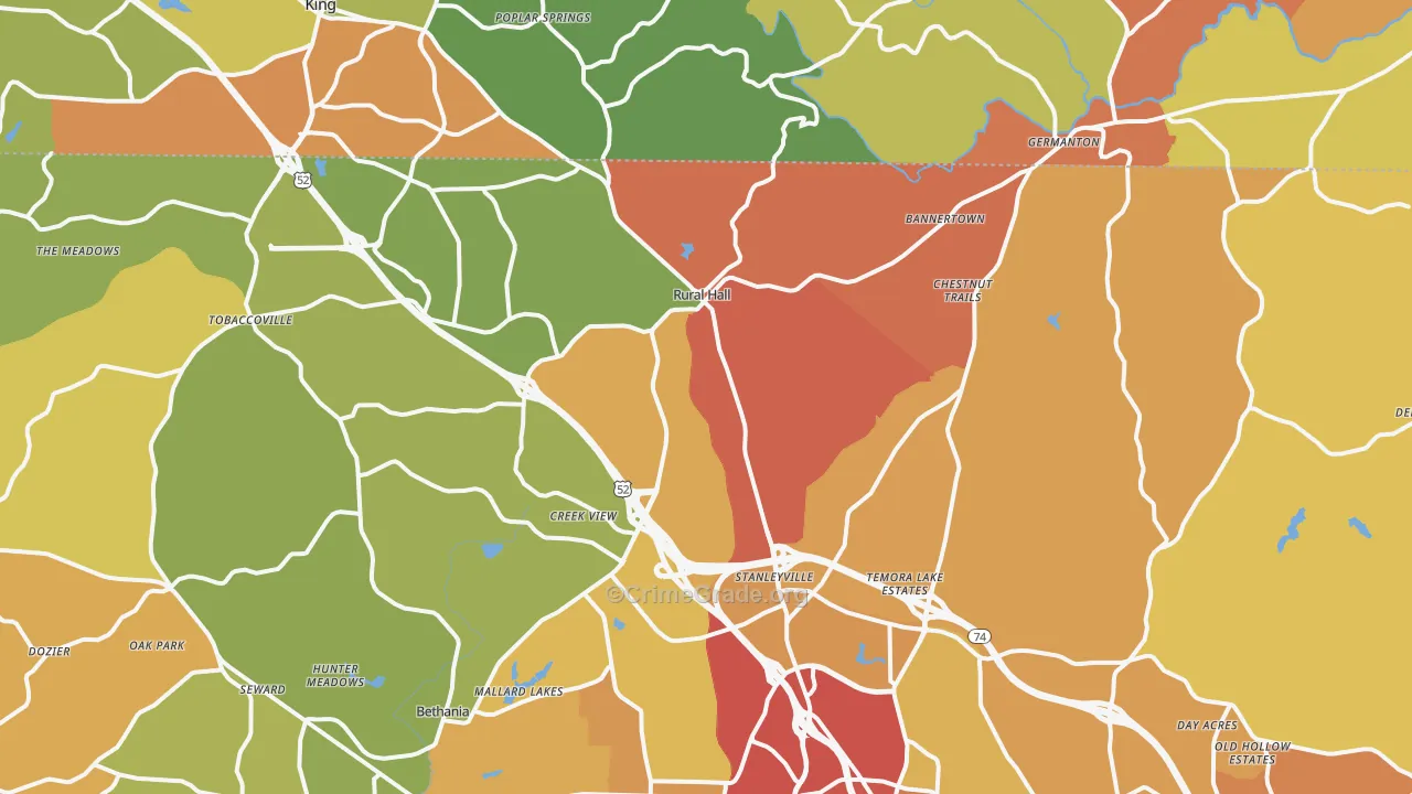 Rural Hall, NC Map of Vandalism Rates