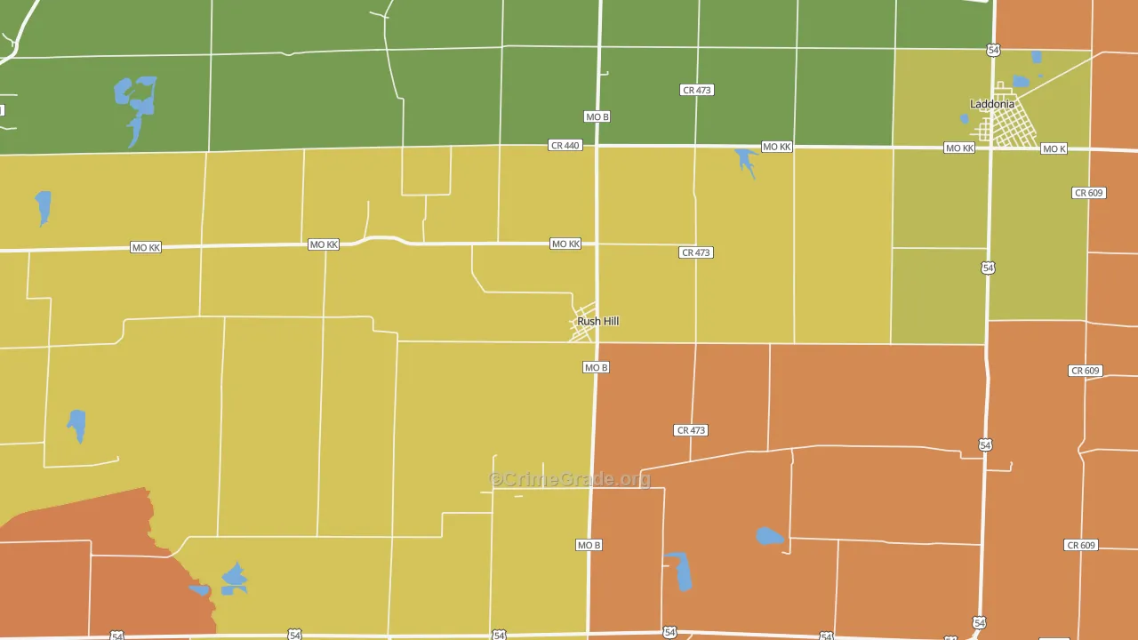 Rush Hill, MO Map of Vandalism Rates