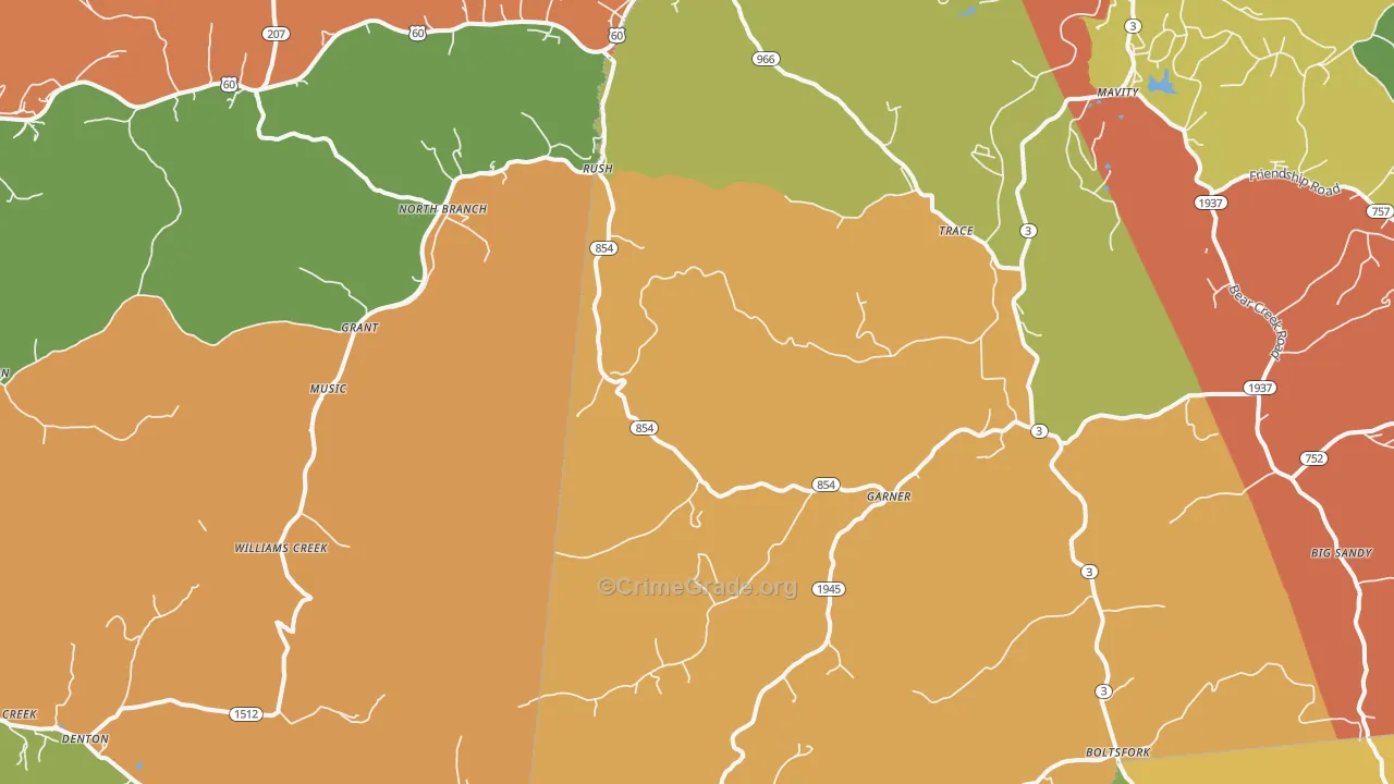 Rush, KY Map of Vandalism Rates