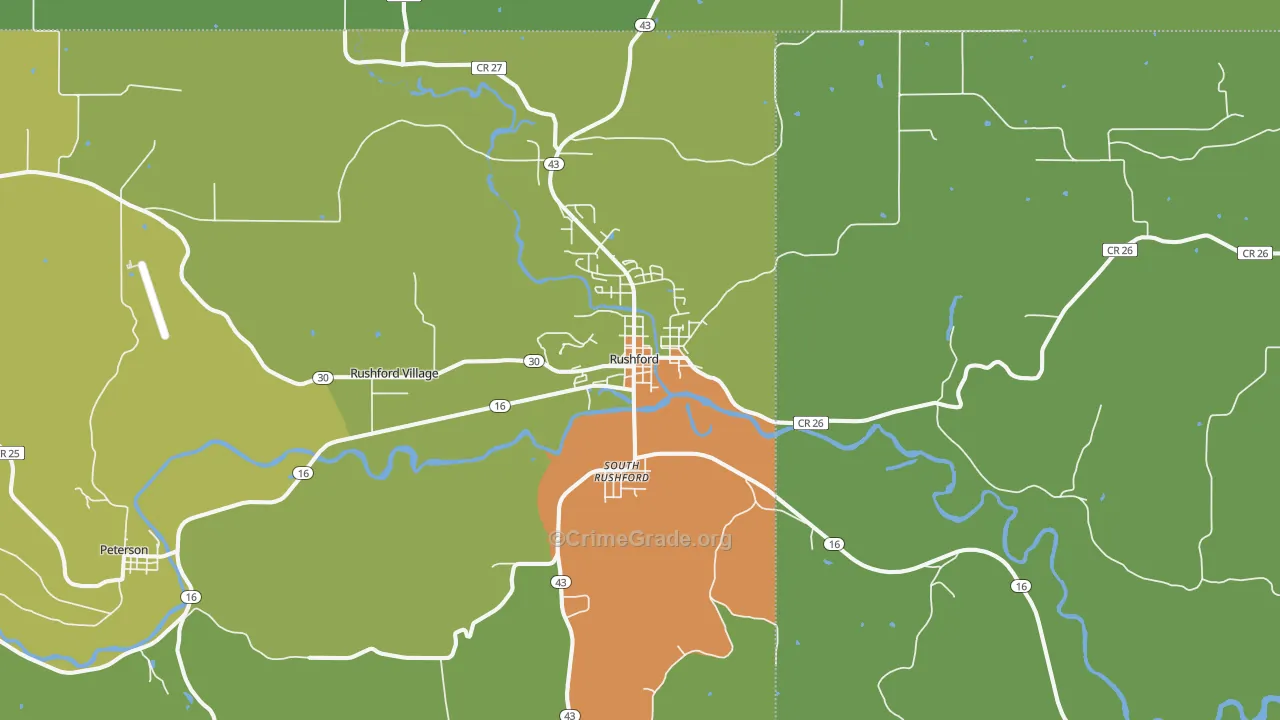 Rushford, MN Map of Vandalism Rates