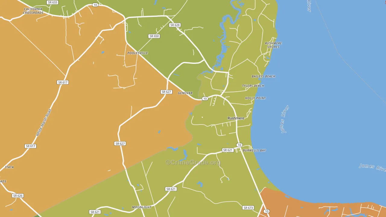 Rushmere, VA Map of Vandalism Rates