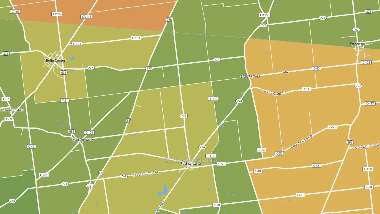 Rushsylvania, OH Map of Vandalism Rates