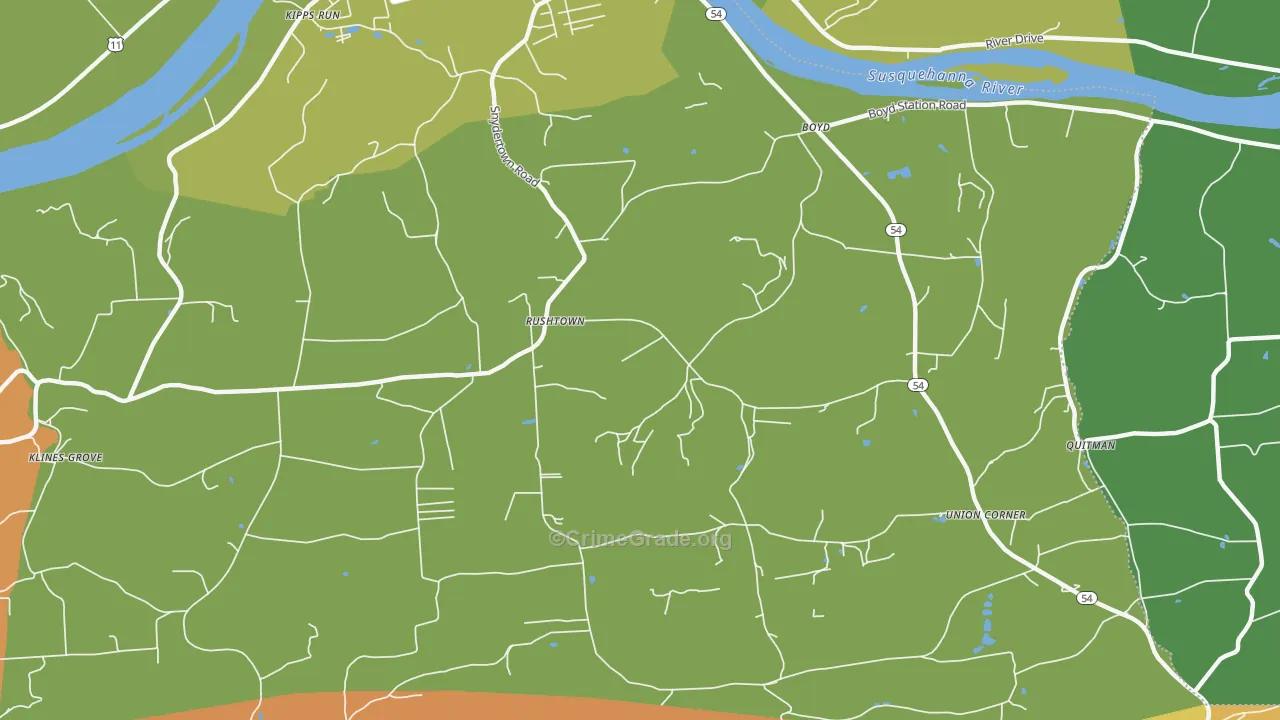 Rushtown, PA Map of Vandalism Rates