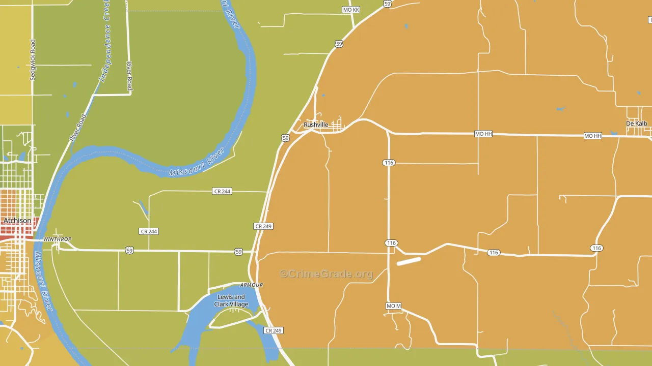 Rushville, MO Map of Vandalism Rates