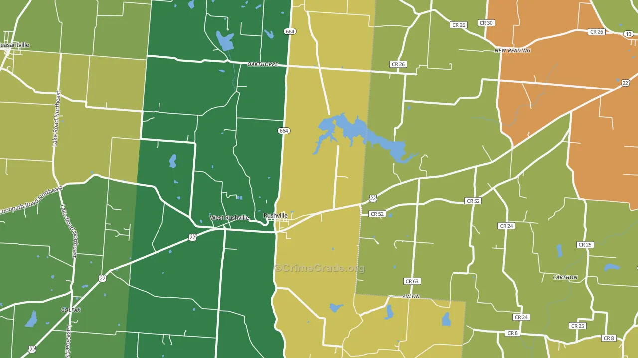 Rushville, OH Map of Vandalism Rates