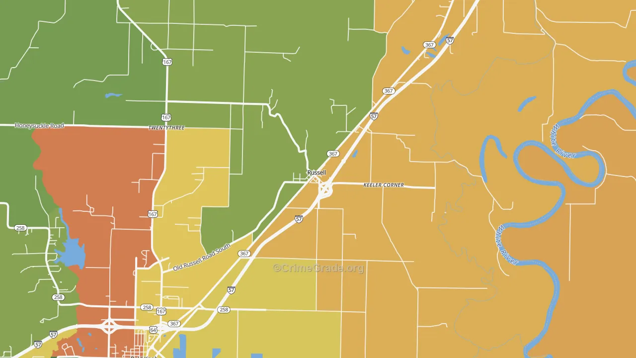 Russell, AR Map of Vandalism Rates
